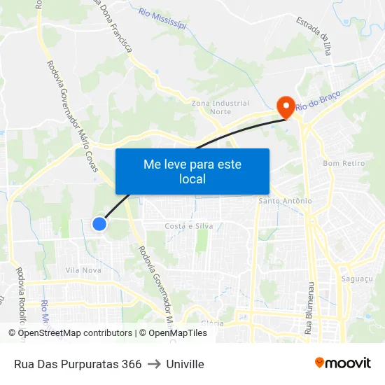 Rua Das Purpuratas 366 to Univille map