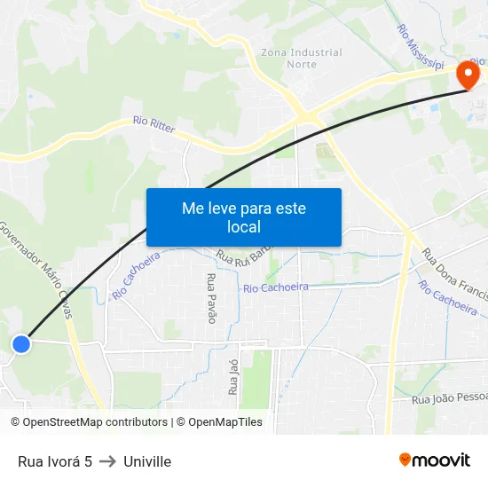 Rua Ivorá 5 to Univille map