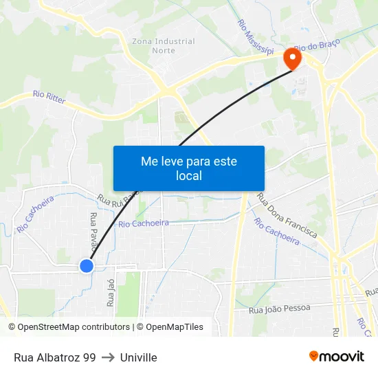 Rua Albatroz 99 to Univille map