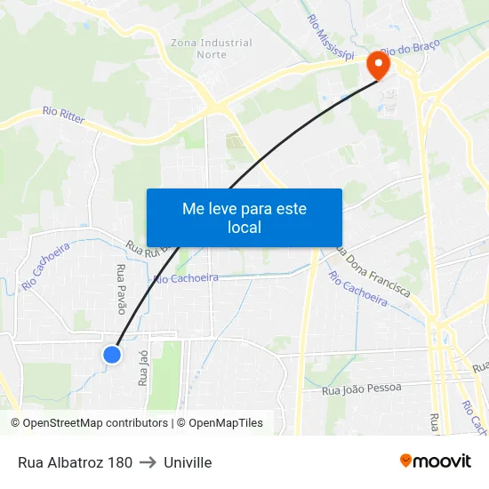 Rua Albatroz 180 to Univille map