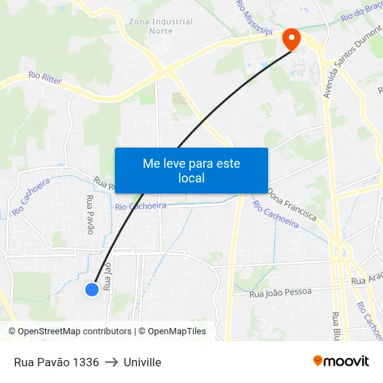 Rua Pavão 1336 to Univille map