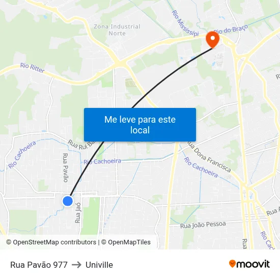 Rua Pavão 977 to Univille map