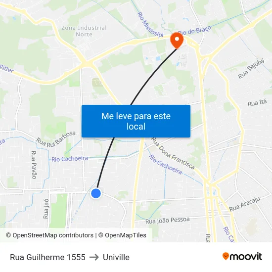 Rua Guilherme 1555 to Univille map