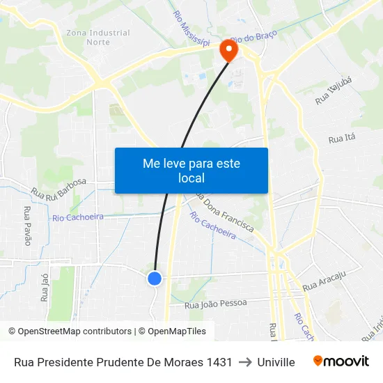 Rua Presidente Prudente De Moraes 1431 to Univille map