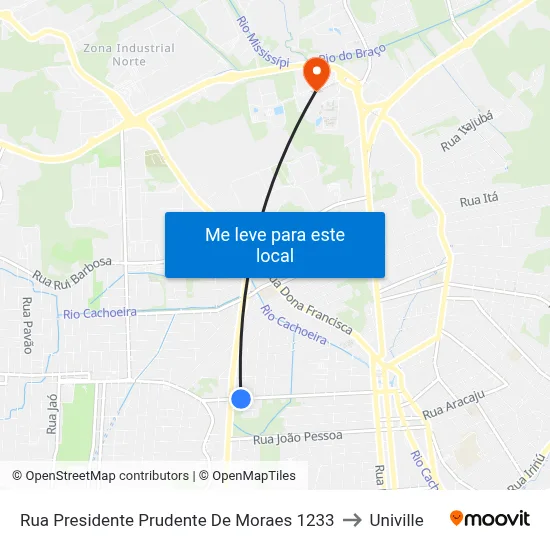 Rua Presidente Prudente De Moraes 1233 to Univille map
