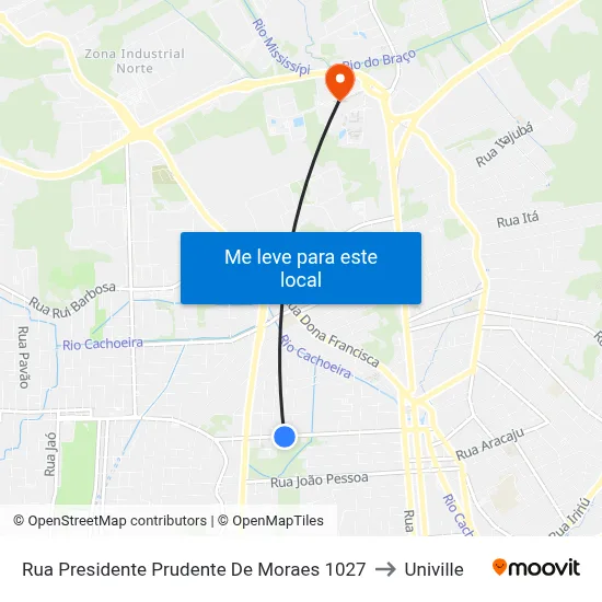 Rua Presidente Prudente De Moraes 1027 to Univille map