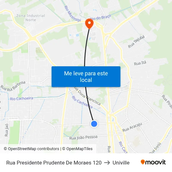 Rua Presidente Prudente De Moraes 120 to Univille map
