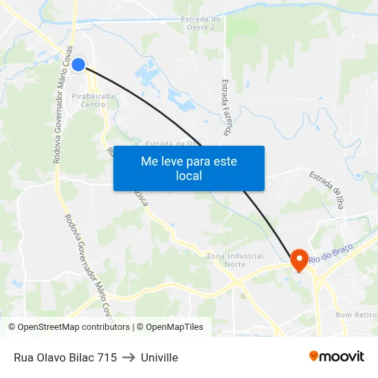 Rua Olavo Bilac 715 to Univille map