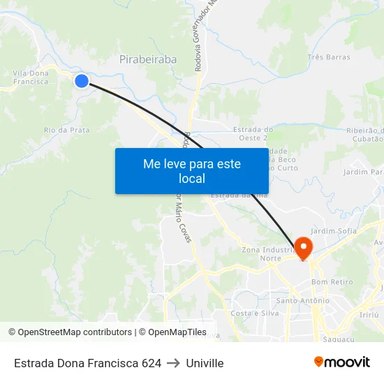 Estrada Dona Francisca 624 to Univille map