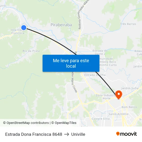 Estrada Dona Francisca 8648 to Univille map