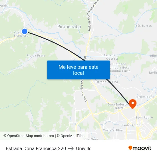 Estrada Dona Francisca 220 to Univille map