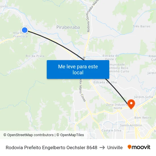 Rodovia Prefeito Engelberto Oechsler 8648 to Univille map