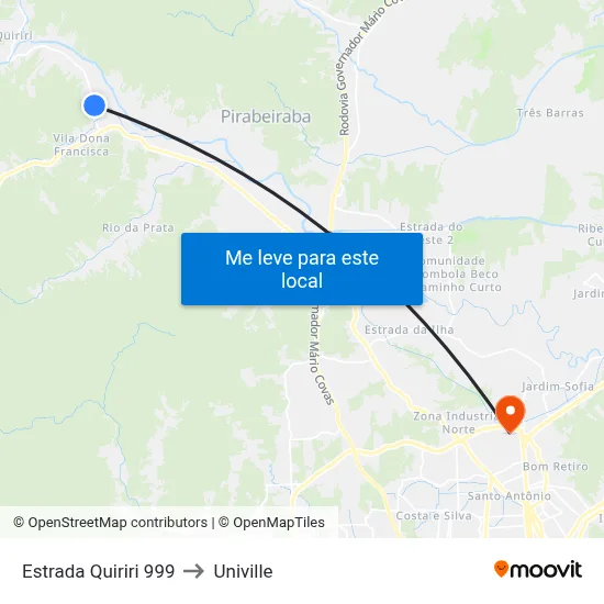 Estrada Quiriri 999 to Univille map