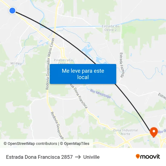 Estrada Dona Francisca 2857 to Univille map