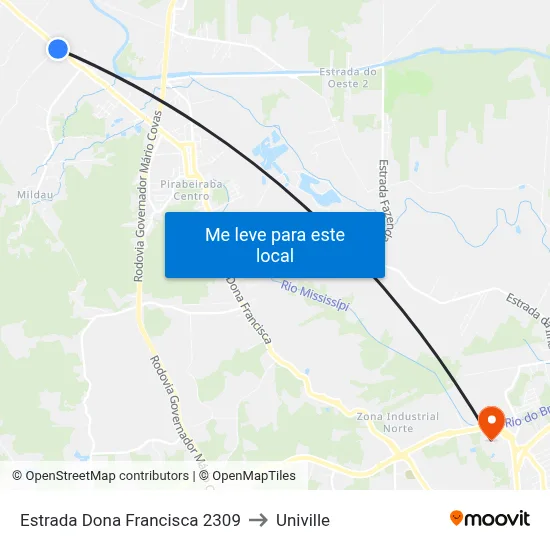 Estrada Dona Francisca 2309 to Univille map