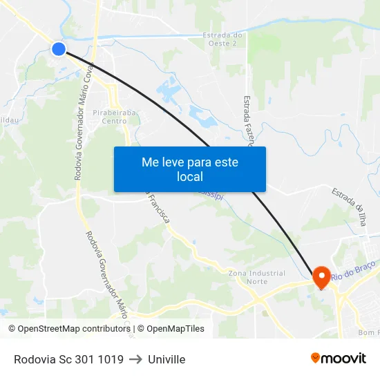 Rodovia Sc 301 1019 to Univille map