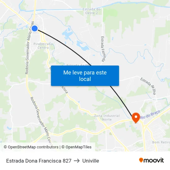 Estrada Dona Francisca 827 to Univille map