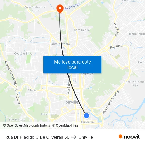 Rua Dr Placido O De Oliveiras 50 to Univille map