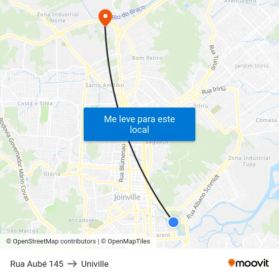 Rua Aubé 145 to Univille map