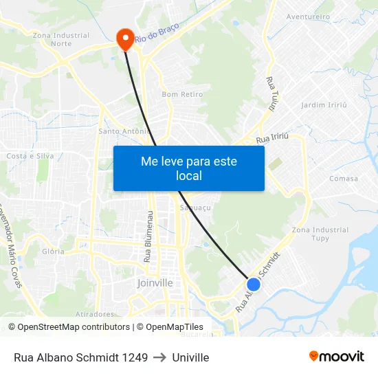Rua Albano Schmidt 1249 to Univille map