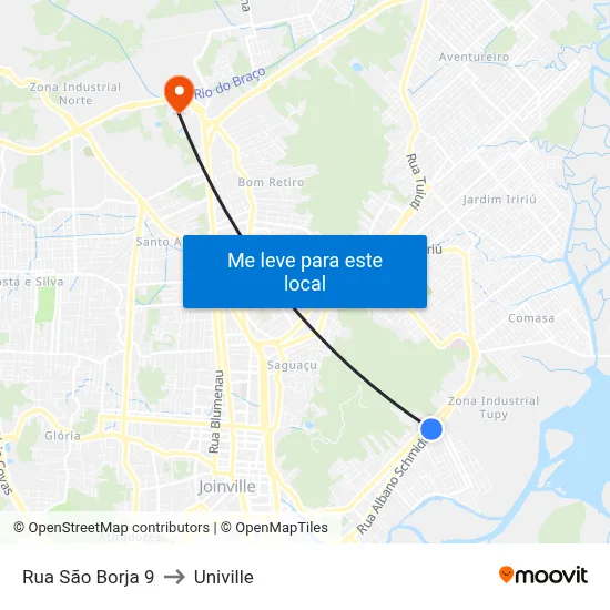 Rua São Borja 9 to Univille map