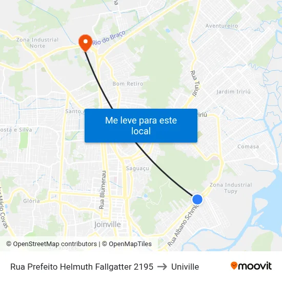 Rua Prefeito Helmuth Fallgatter 2195 to Univille map