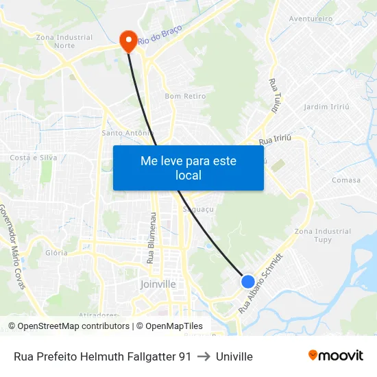 Rua Prefeito Helmuth Fallgatter 91 to Univille map