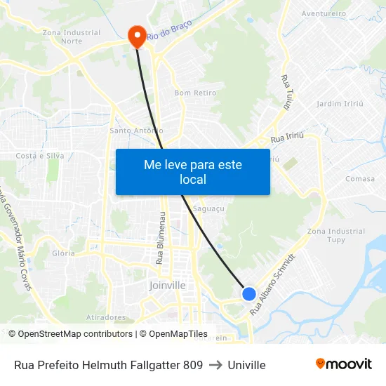 Rua Prefeito Helmuth Fallgatter 809 to Univille map