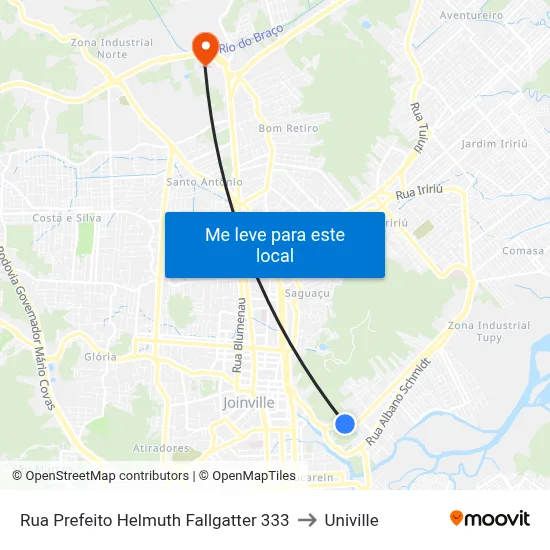 Rua Prefeito Helmuth Fallgatter 333 to Univille map