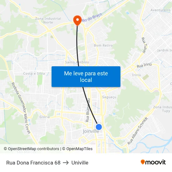 Rua Dona Francisca 68 to Univille map