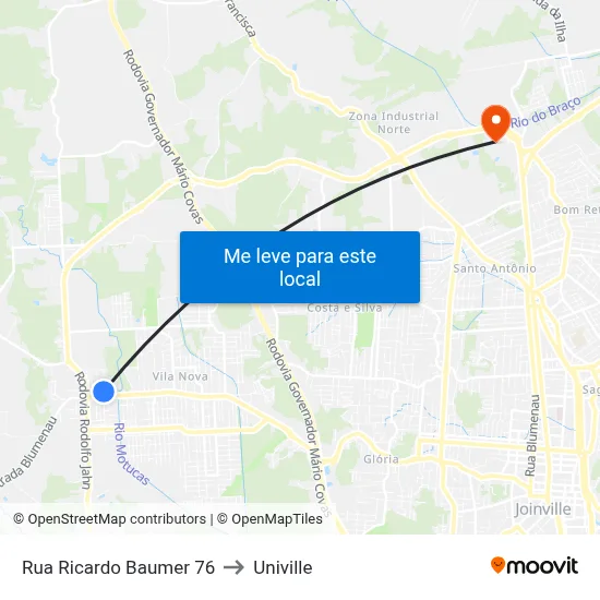 Rua Ricardo Baumer 76 to Univille map
