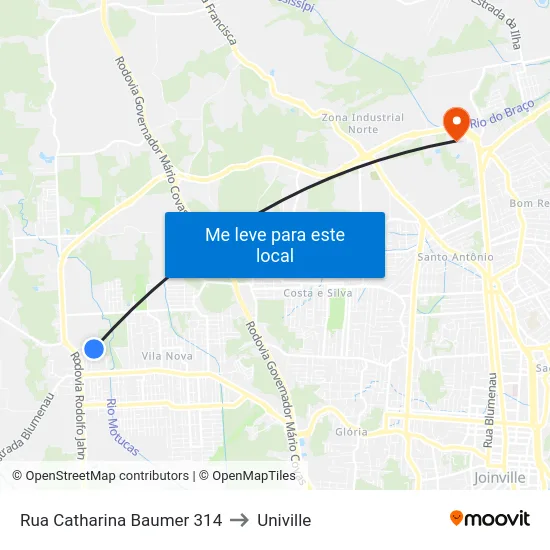 Rua Catharina Baumer 314 to Univille map