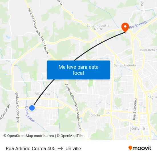 Rua Arlindo Corrêa 405 to Univille map