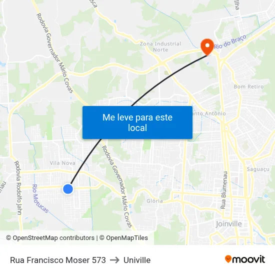 Rua Francisco Moser 573 to Univille map