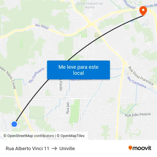 Rua Alberto Vinci 11 to Univille map