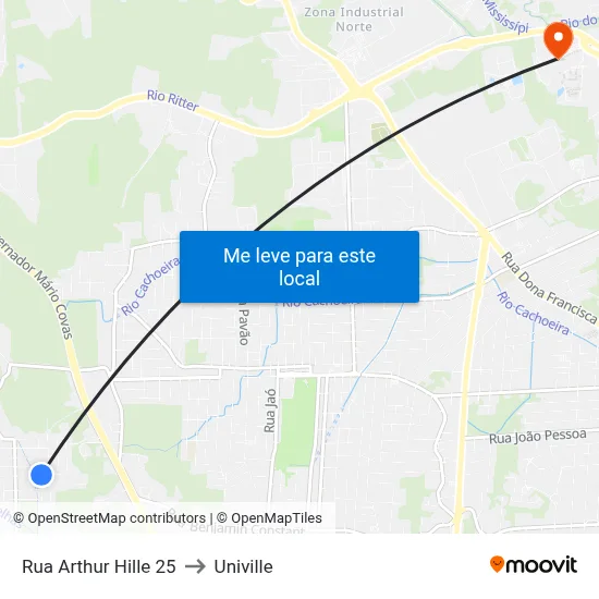 Rua Arthur Hille 25 to Univille map