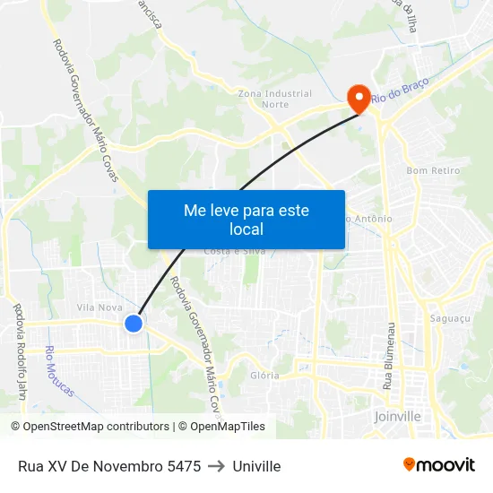 Rua XV De Novembro 5475 to Univille map