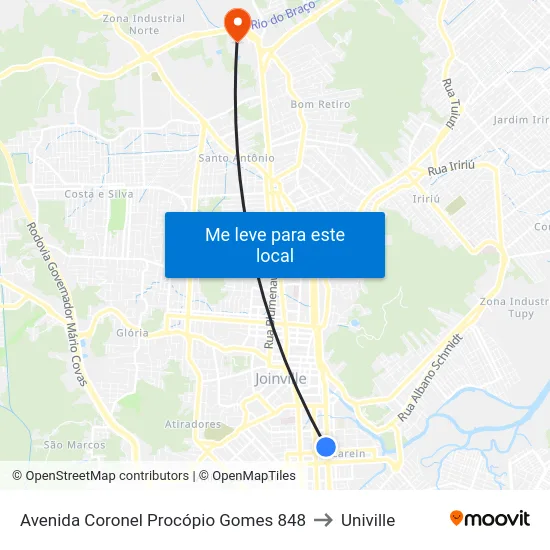 Avenida Coronel Procópio Gomes 848 to Univille map