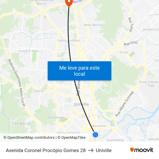 Avenida Coronel Procópio Gomes 28 to Univille map