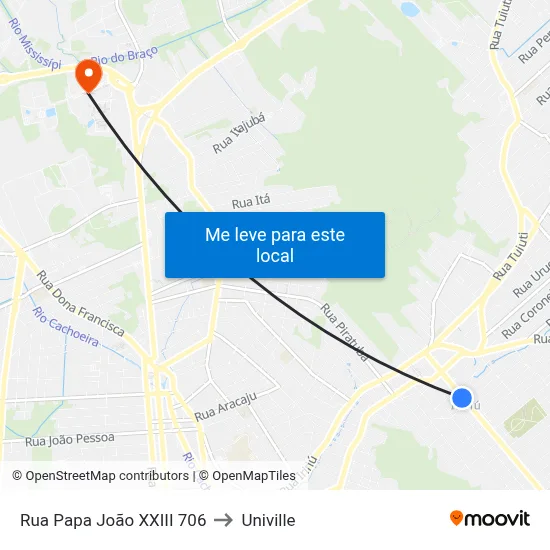 Rua Papa João XXIII 706 to Univille map