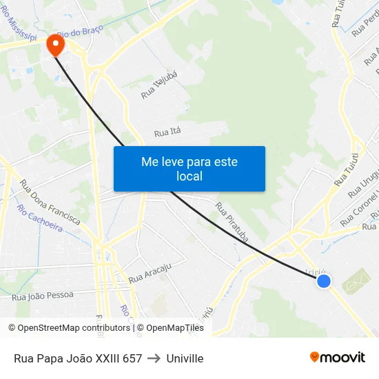 Rua Papa João XXIII 657 to Univille map