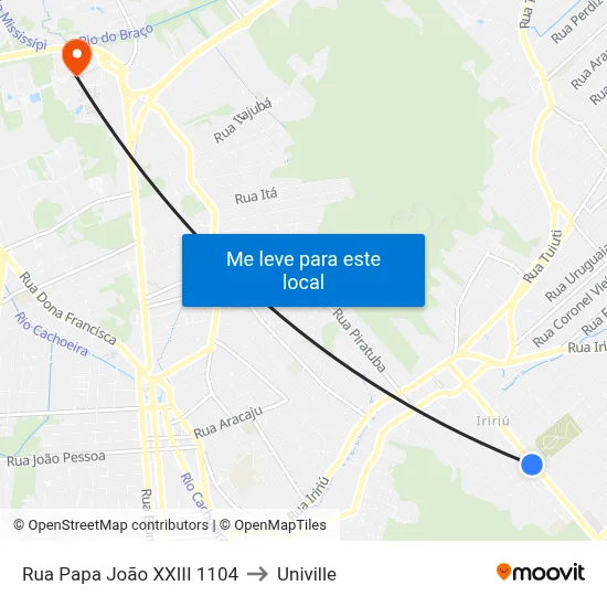 Rua Papa João XXIII 1104 to Univille map