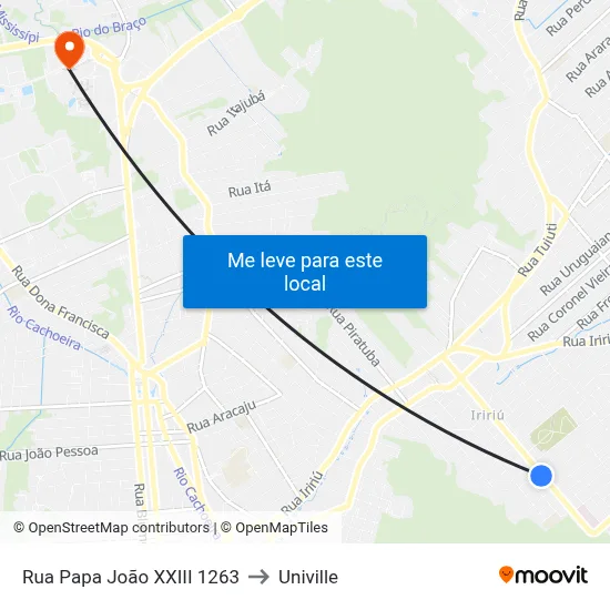Rua Papa João XXIII 1263 to Univille map