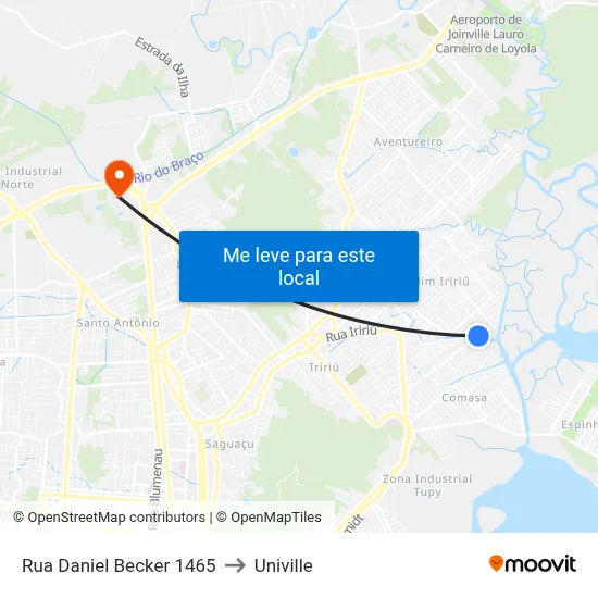 Rua Daniel Becker 1465 to Univille map