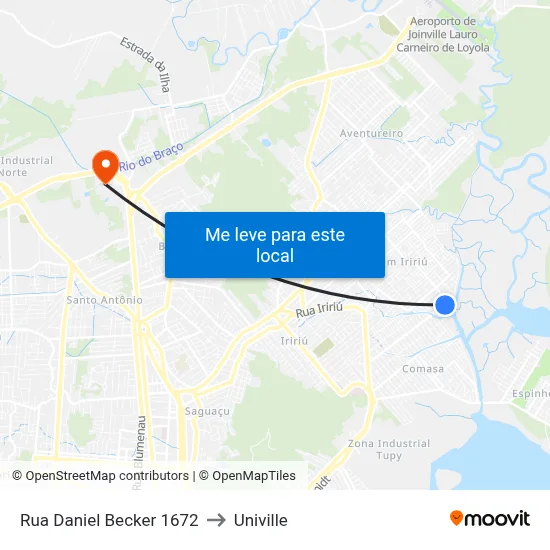 Rua Daniel Becker 1672 to Univille map