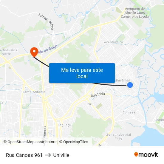 Rua Canoas 961 to Univille map