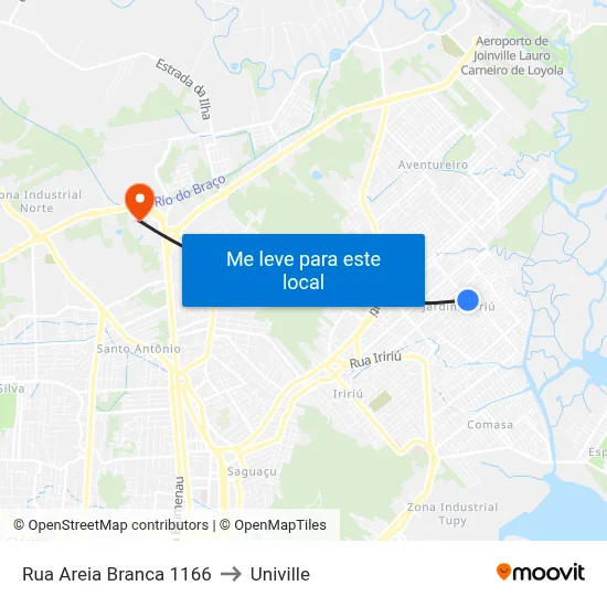 Rua Areia Branca 1166 to Univille map