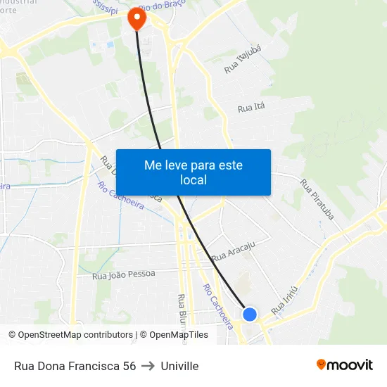 Rua Dona Francisca 56 to Univille map