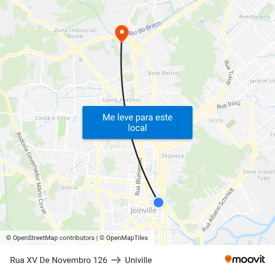 Rua XV De Novembro 126 to Univille map