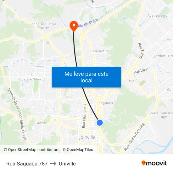 Rua Saguaçu 787 to Univille map
